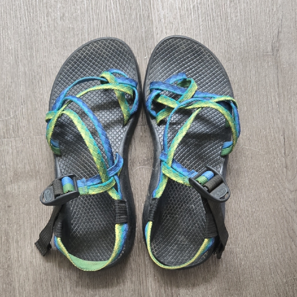 Chaco Women's Sandals - Black with Blue and Green Straps